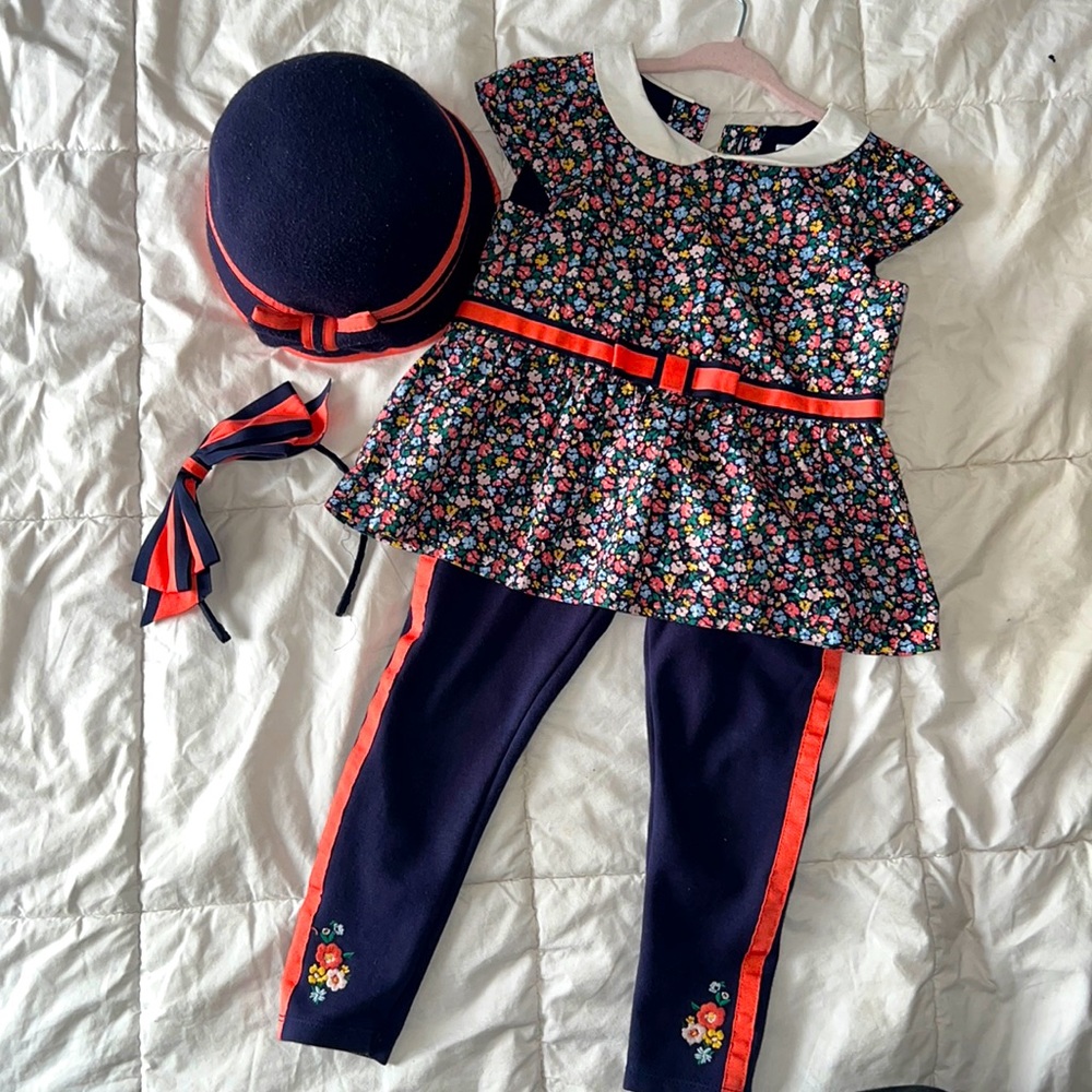 Janie and jack peplum outfit with hat and headband to match